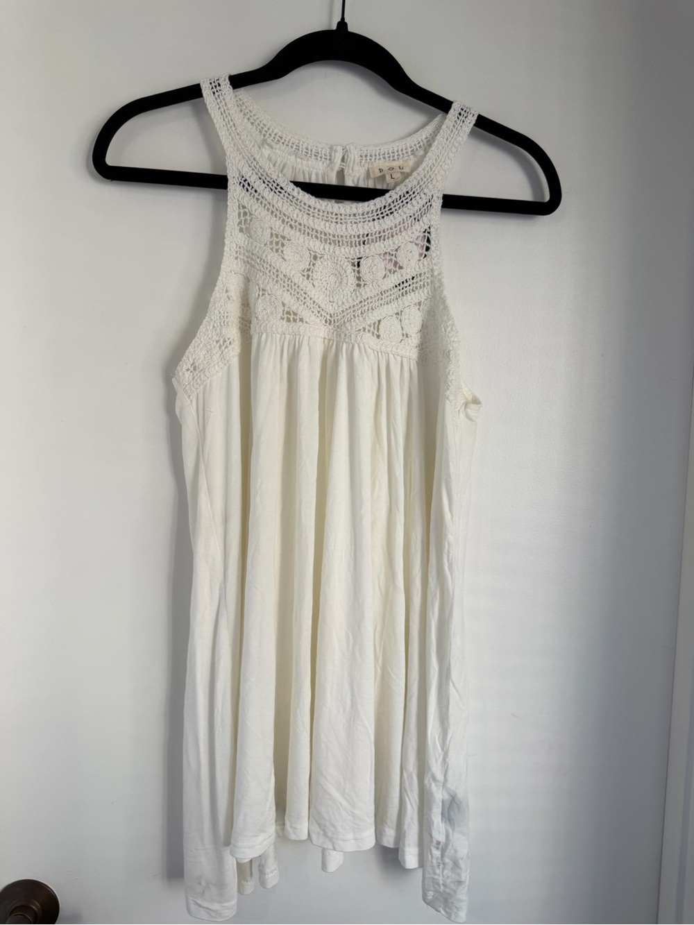 POL White Crochet Yoke Tank Top NWOT